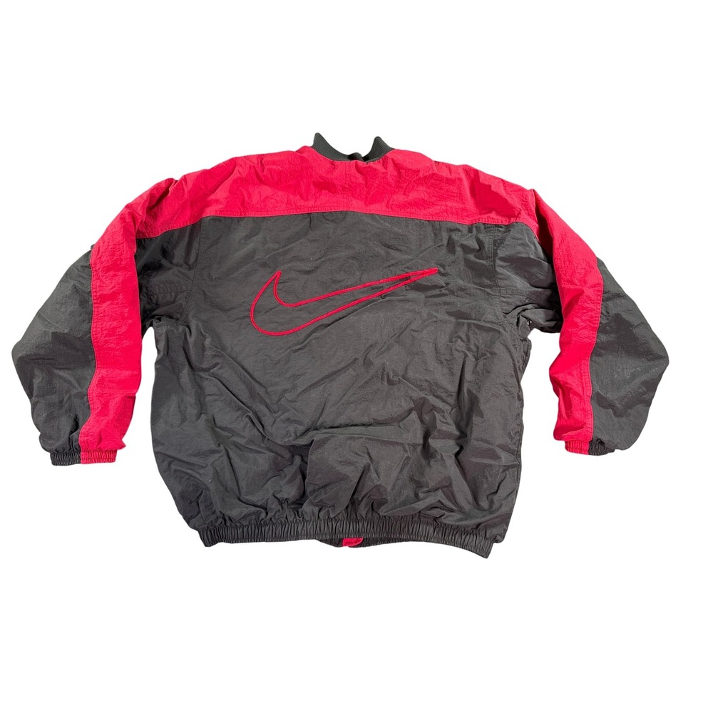 Vintage Nike Bomber Jacket Mens Medium Black 90s Big Swoosh Quilted Lined Zip